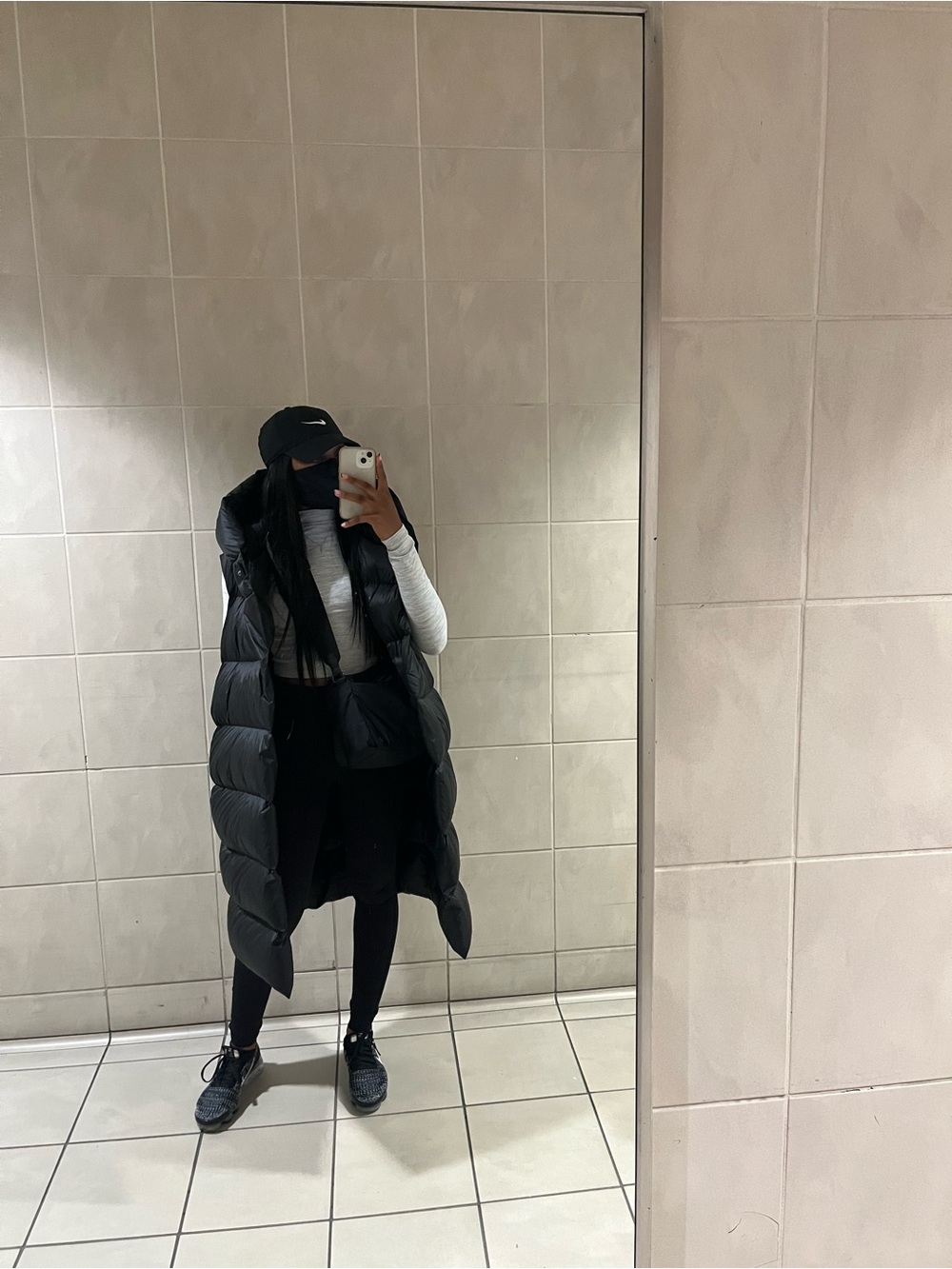 Long Black Puffer Vest - Quilted Sleeveless Coat